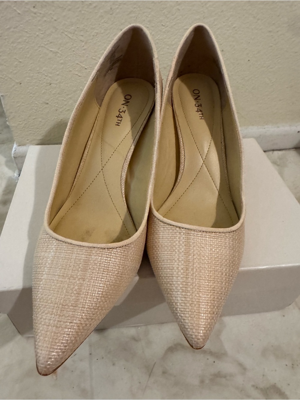 Tan Natural Raffia Pointed-Toe Heels